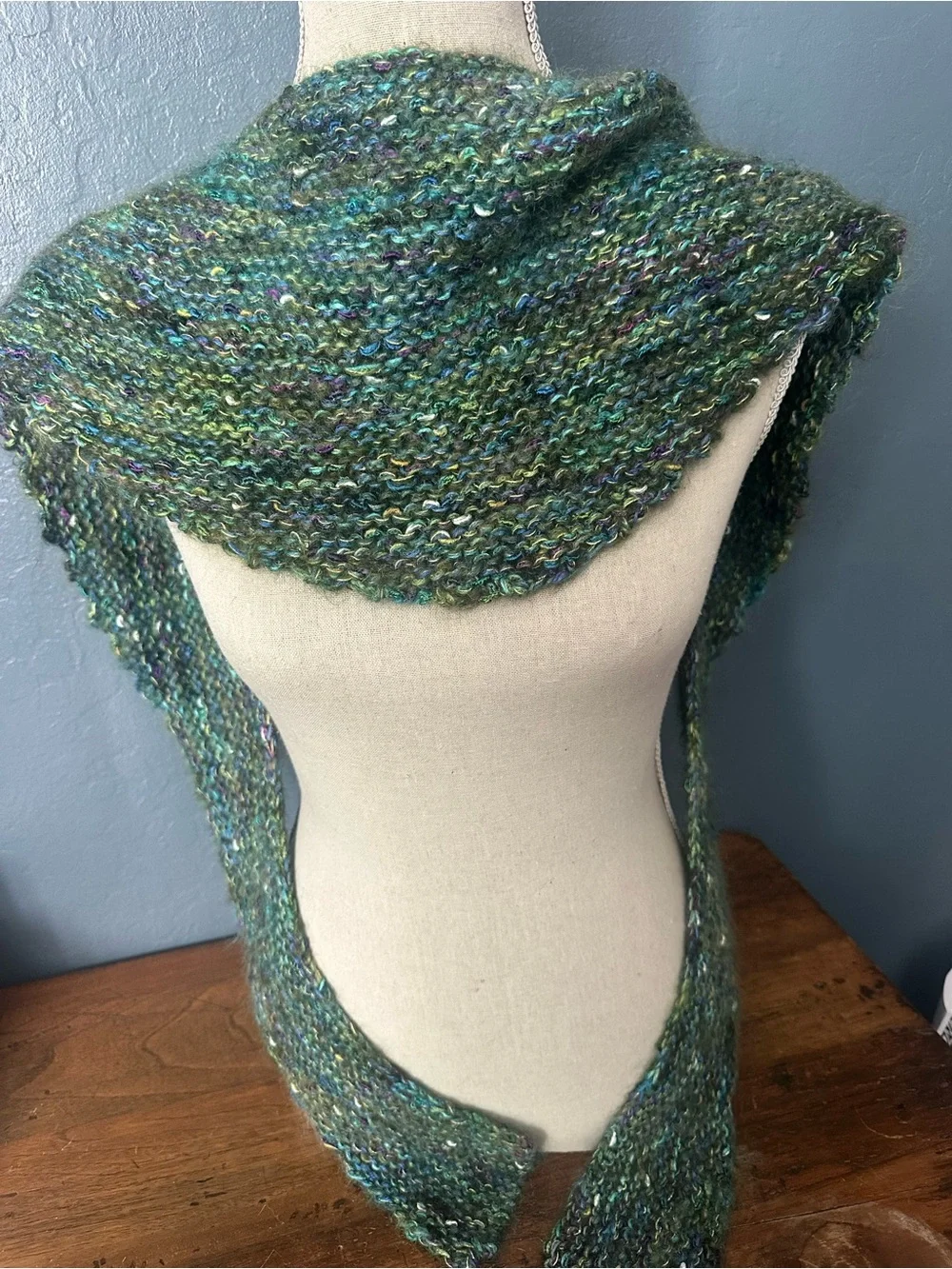 Handcrafted cashmere Green Multi-Tone Knit Wrap Scarf - Women Accessories